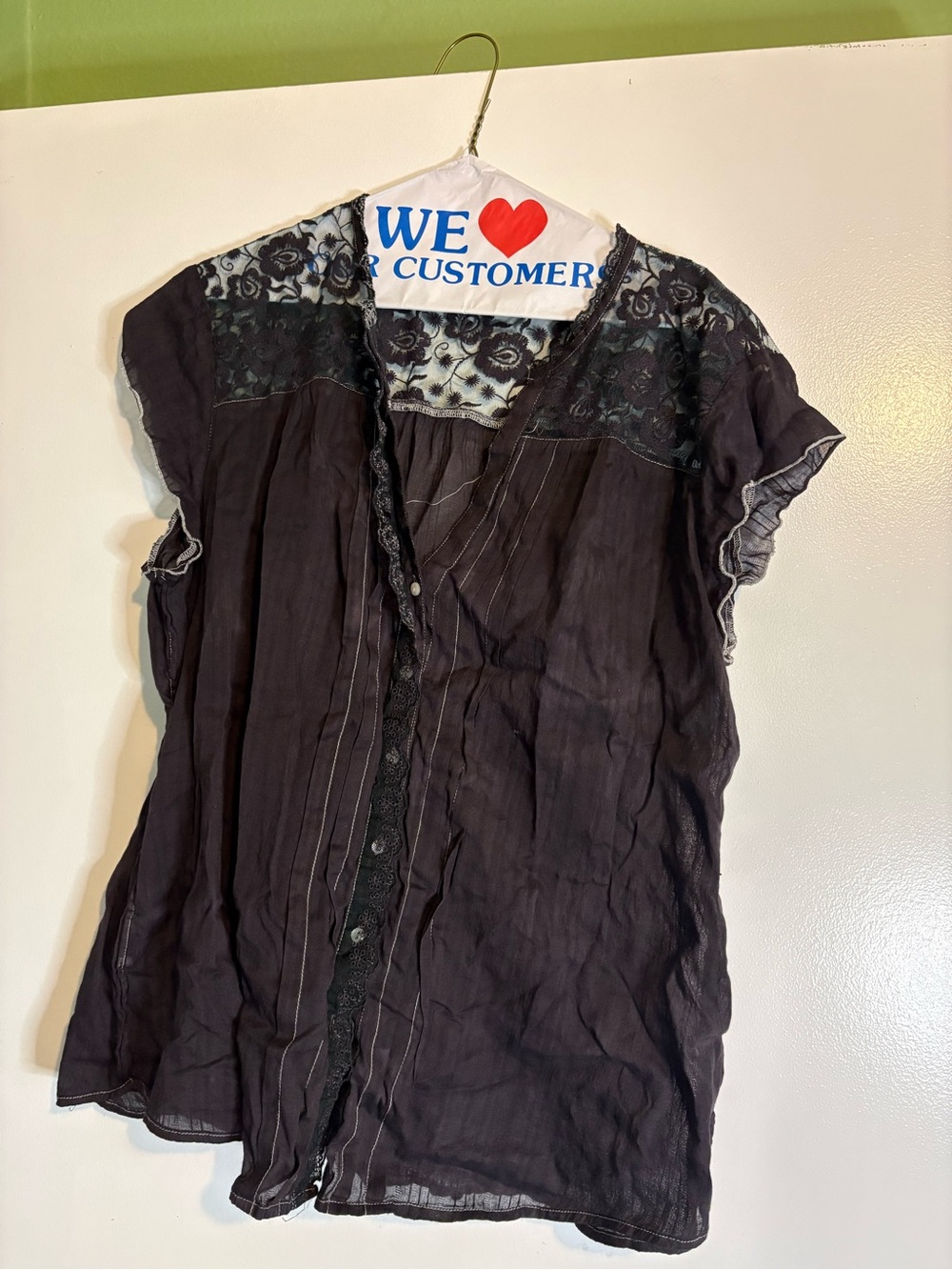 Eddie Bauer Black Lace Yoke Button-Down Blouse
